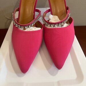 NEW Women's Pink Pointed-Toe Mules with Rhinestone Strap - Size 37